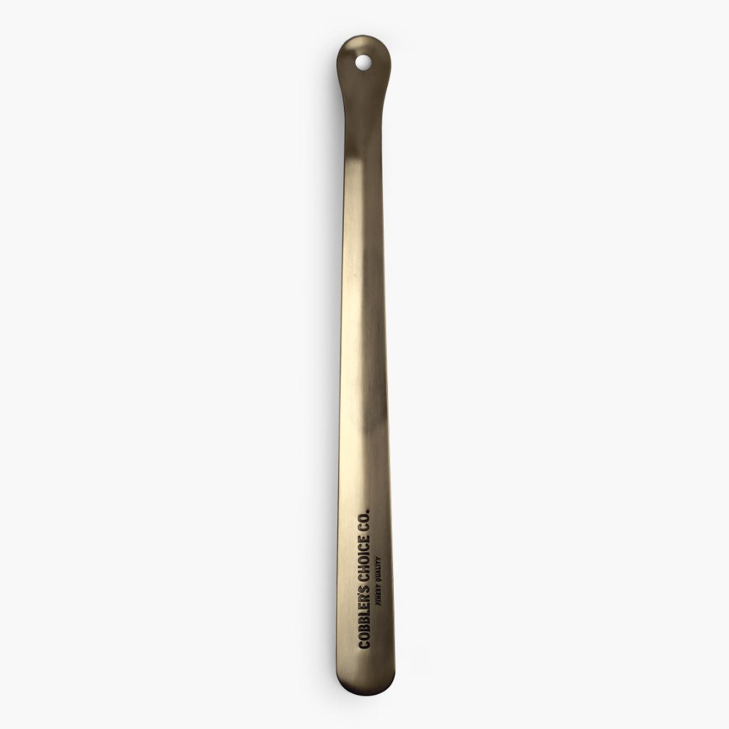 Durable 16 Metal Shoe Horn in Brushed Brass - Cobbler's Choice Co.